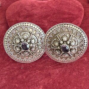 Vintage Sterling Silver Amethyst & Marcasite Clip-On Earrings